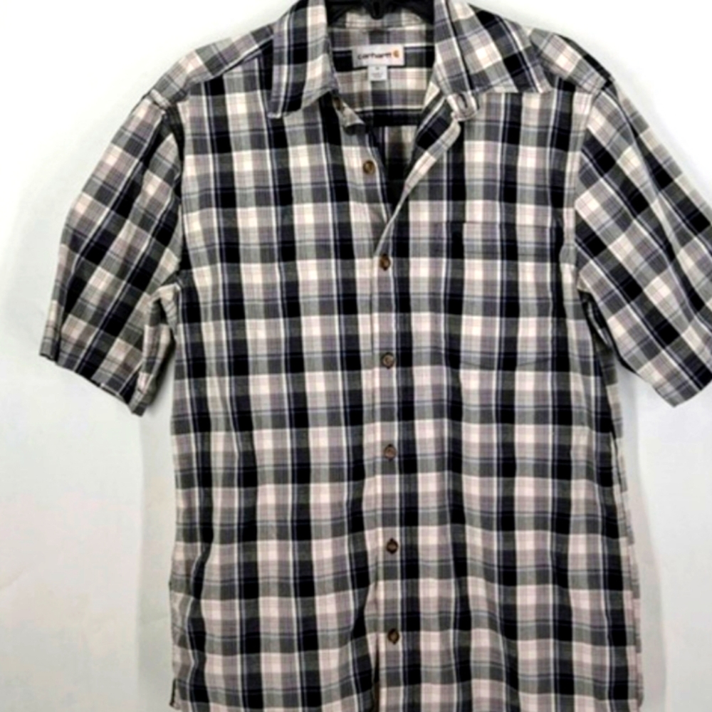 SALE CARHARTT mens shirt button up black blue relaxed fit size medium